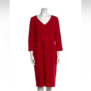 JANE - Cashmere Red Long Sleeve V-Neck Sheath Dress